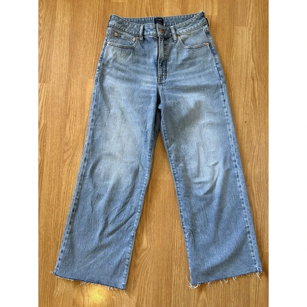 J Crew Curvy Wide Leg Raw Hem Cropped Jeans Size 27